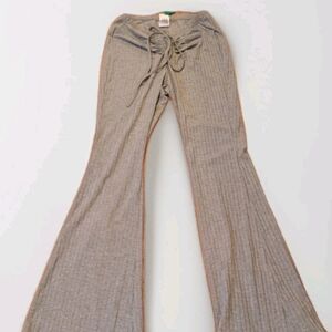 Shein Gray Drawstring Fleece Wide Leg Flare Sweatpants Women’s Ribbed  Med NEW